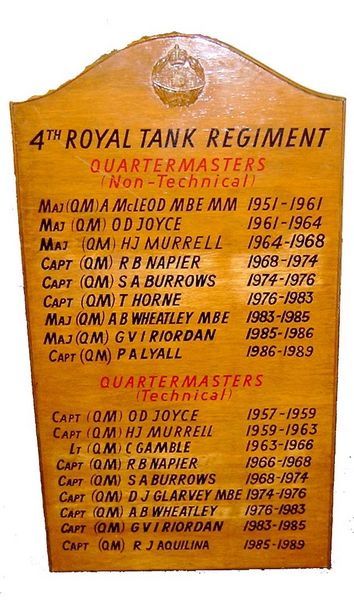 4th Royal Tank Regiment, Quartermasters 1951 - 1989