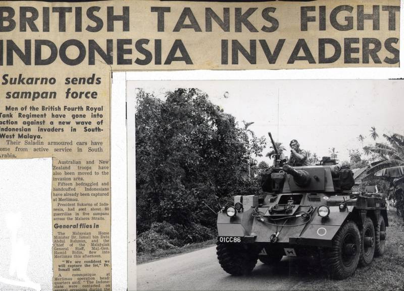 Newspaper article. Headline - British Tanks Fight Indonesia Invaders