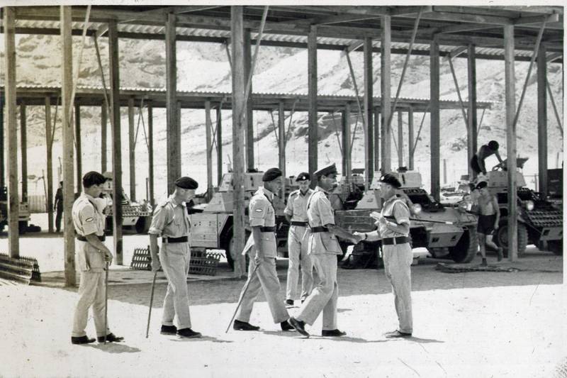 Brigadier Harbottle, seen with Capt Cocking, Maj Mathieson, the CO, Capt Rix, and SSM Saunders